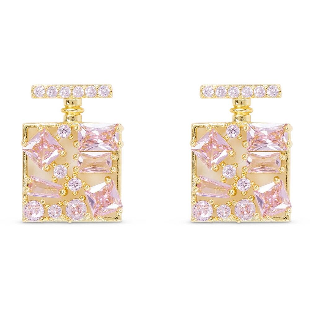 Gold CZ Pink Perfume Bottle Earrings | Amanda Blu